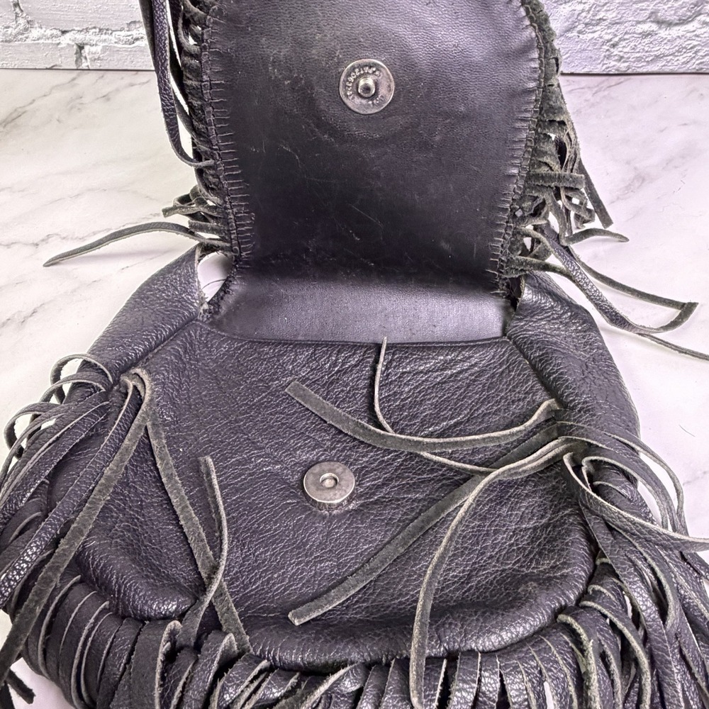 Vintage Harley Davidson Leather Fringe Hip Bag Purse Black Shoulder Bag No Strap - Picture 11 of 15